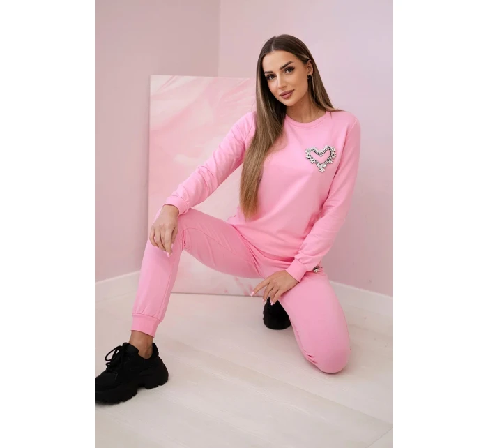 Dámská bavlněná souprava s ozdobným srdíčkem bonbónově růžová Dámská bavlněná souprava s ozdobným srdíčkem bonbónově růžová