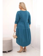 Dámská bavlněná model 21800789 Plus Size s volány a ohrnutým rukávem mořská - K-Fashion Dámská bavlněná model 21800789 Plus Size s volány a ohrnutým rukávem mořská - K-Fashion