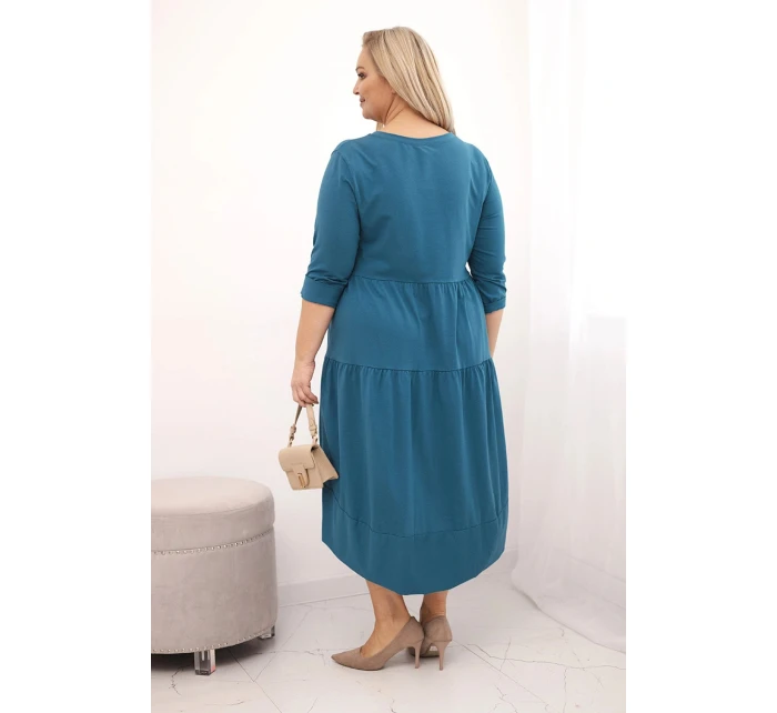 Dámská bavlněná model 21800789 Plus Size s volány a ohrnutým rukávem mořská - K-Fashion Dámská bavlněná model 21800789 Plus Size s volány a ohrnutým rukávem mořská - K-Fashion