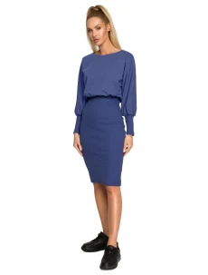 M690 Kombinované pletené šaty - indigo