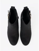 Designové černé dámské  kotníčkové boty na širokém podpatku