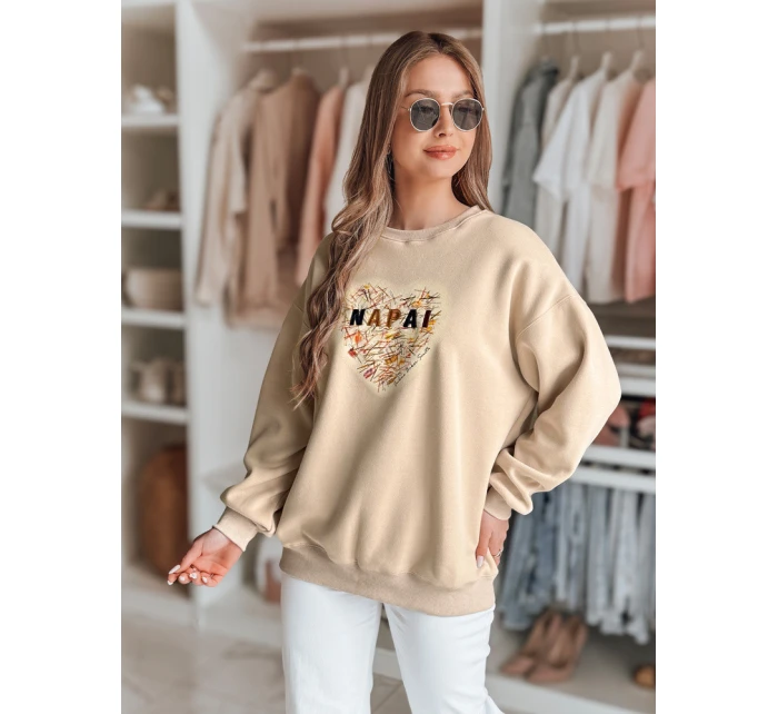 Dámská oversize mikina se srdcem SERDUCHOVA béžová FashionStreet BY1442