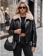 Dámská zimní bunda z ekokože s kožešinovým lemem, černá, FashionStreet TY5709 Dámská zimní bunda z ekokože s kožešinovým lemem, černá, FashionStreet TY5709