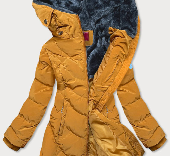 Žlutá dámská zimní bunda s kapucí (M-21306)