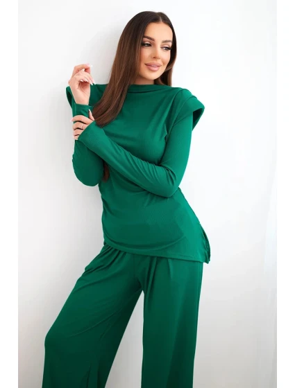 Dámský bavlněný komplet s a kalhotami střihu zelený model 21924485 - K-Fashion
