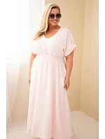 Dámské plus size šaty s model 22159131 pasem cukrově růžová - K-Fashion