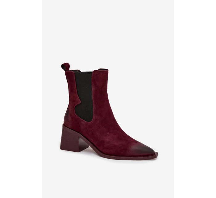 Kožené semišové dámské boty na podpatku vyhřívané Artiker 57C0048 bordó