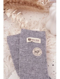 Teplé vlněné dámské ponožky s nášivkou šedé