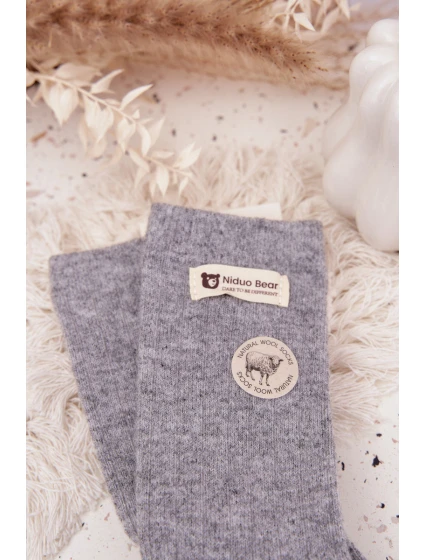 Teplé vlněné dámské ponožky s nášivkou šedé Teplé vlněné dámské ponožky s nášivkou šedé