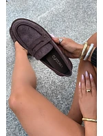 Dámské hnědé semišové mokasíny model 22348968 - VINCEZA Dámské hnědé semišové mokasíny model 22348968 - VINCEZA
