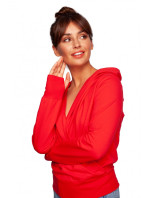 B246 Zavinovací svetr s kapucí - červený