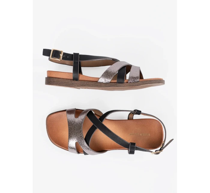 Trendy černé  sandály dámské na plochém podpatku