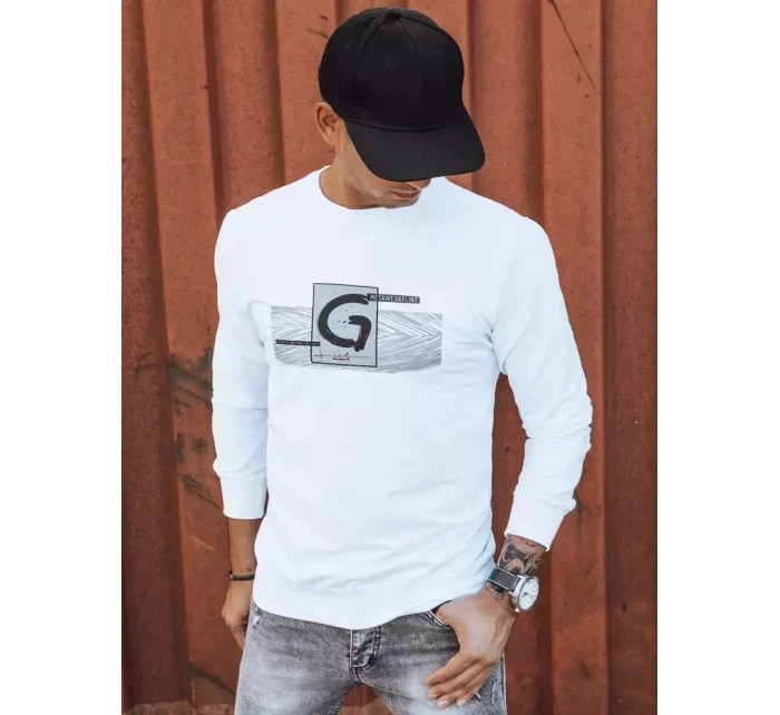 Pánská bílá mikina s potiskem FashionStreet BX5370