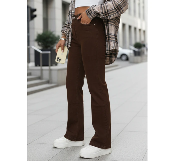 Jeansy damskie z wysokim stanem brązowe FashionStreet UY2910