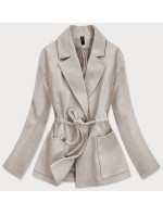 Volný béžový krátký dámský kabát (2727)