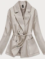 Volný béžový krátký dámský kabát (2727)