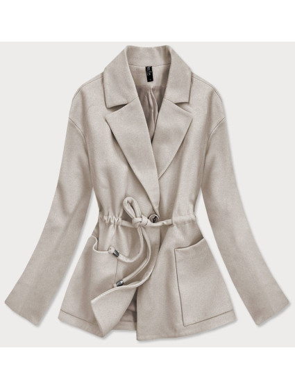 Volný béžový krátký dámský kabát (2727)