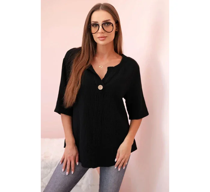 Dámská mušelínová košile s knoflíkem černá Dámská mušelínová košile s knoflíkem černá