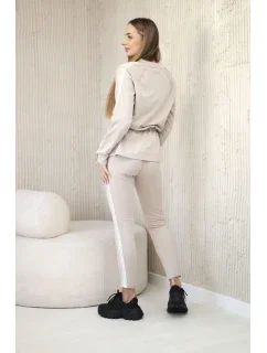Dámská bavlněná souprava s proužky a stahovacími lemy béžový