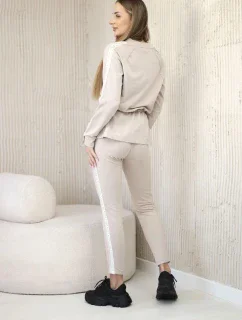 Dámská bavlněná souprava s proužky a stahovacími lemy béžový