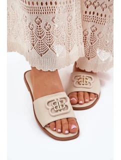 Plné dámské sandály s ozdobným detailem béžové model 21699578 - Boto