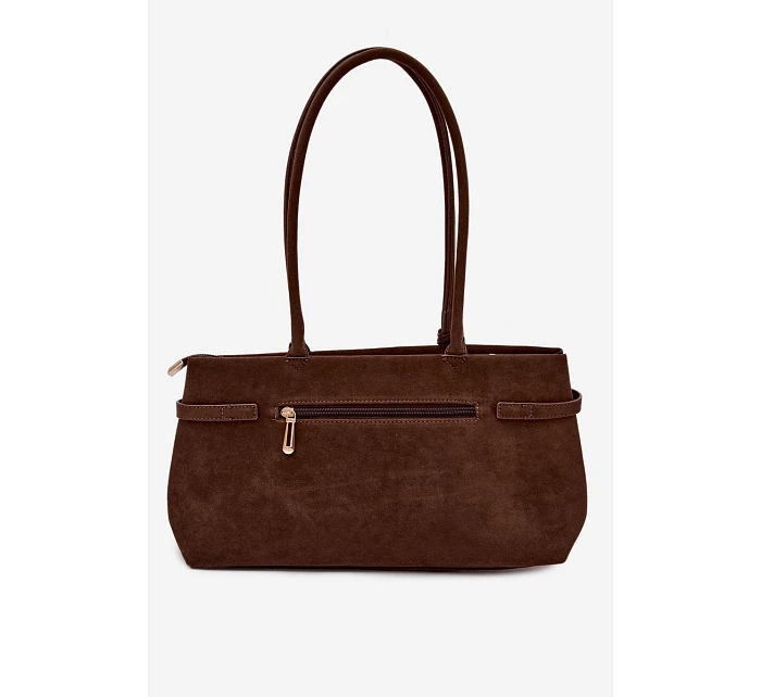 Kožená kabelka z imitace semiše  čokoládová model 22111702 - Flora&Co