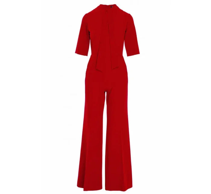 S243 Elegantní overal se zavazováním za krkem - červený