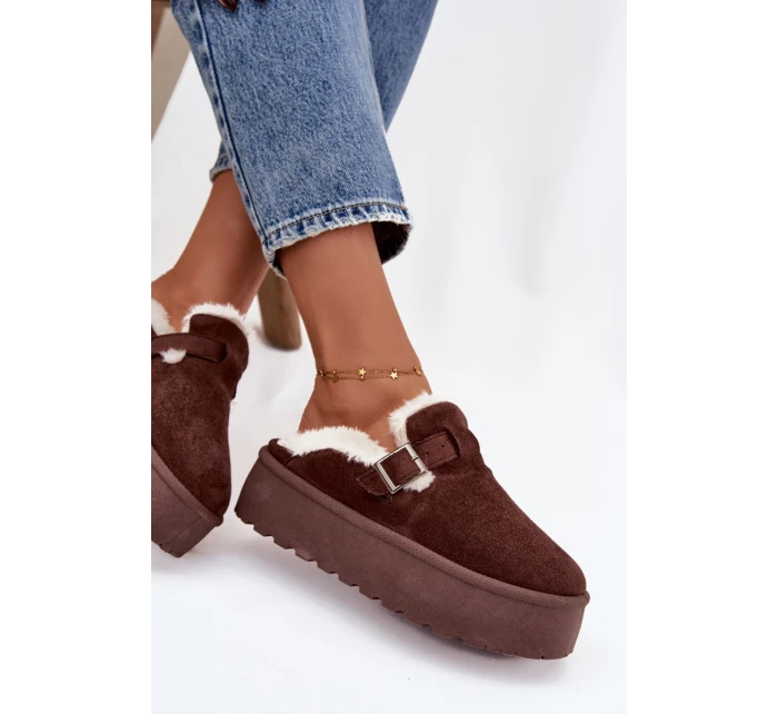 Dámské sněhule Jessina na platformě s kožešinou a sponou – čokoládové Dámské sněhule Jessina na platformě s kožešinou a sponou – čokoládové