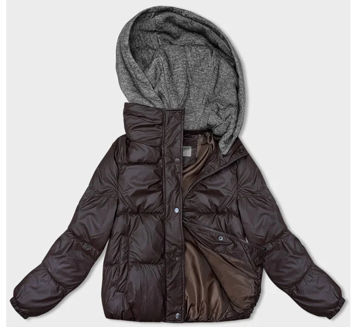 Hnědá dámská zimní bunda s úpletovou kapucí (B8213-14) Hnědá dámská zimní bunda s úpletovou kapucí (B8213-14)