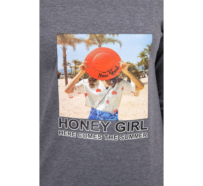 Šaty s potiskem Honey girl v grafitové barvě