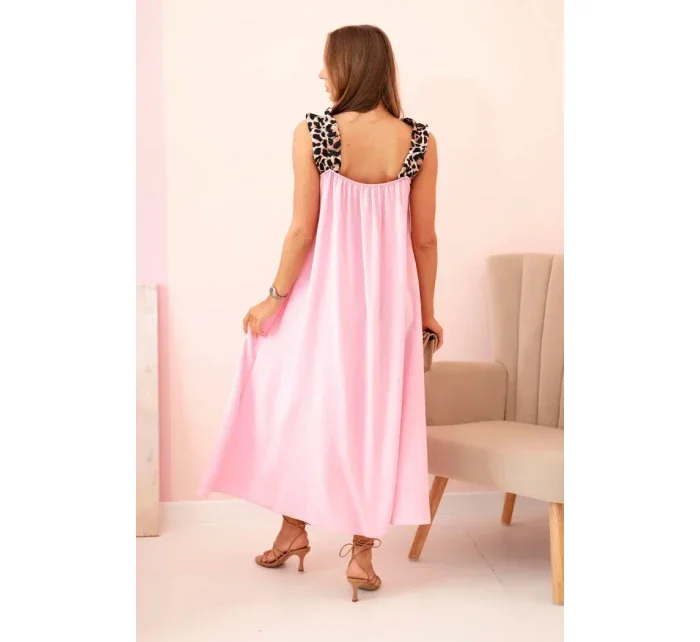 Dámské šaty s ramínky s leopardím potiskem bonbónově růžová Dámské šaty s ramínky s leopardím potiskem bonbónově růžová