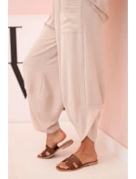 Komplet z viskózy halenka + kalhoty tmavě béžový