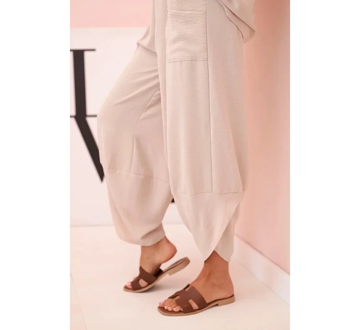 Komplet z viskózy halenka + kalhoty tmavě béžový