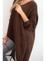 Svetr dámský vlněný asymetrický Plus Size s výstřihem do V hnědý Svetr dámský vlněný asymetrický Plus Size s výstřihem do V hnědý