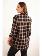 Dámská kostkovaná bavlněná košile s delším zadním dílem černá