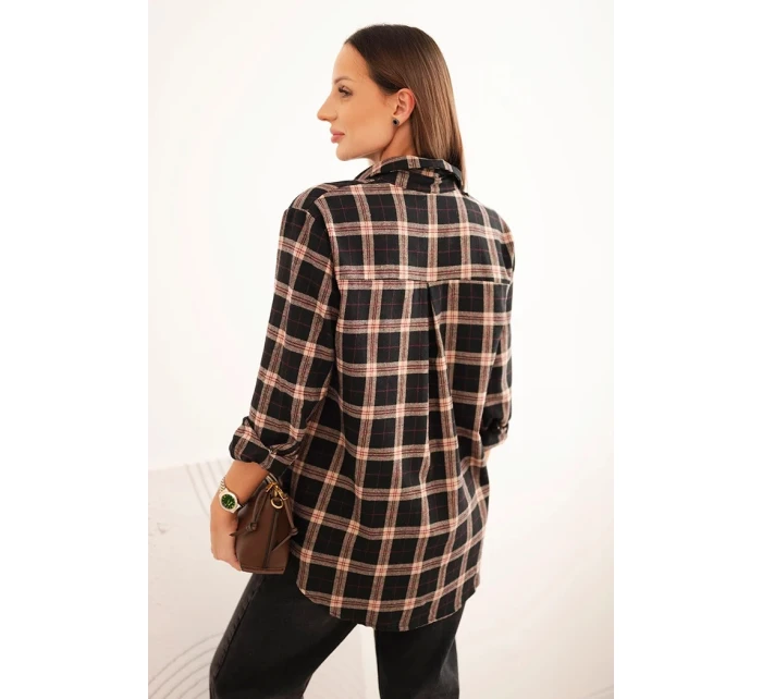 Dámská kostkovaná bavlněná košile s delším zadním dílem černá