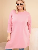 Dámské šaty Plus Size z viskózy s volným střihem a dlouhým rukávem tmavě pudrově růžový