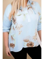 Dámská blůza Plus Size z viskózy s kapucí a květinovým vzorem modrá