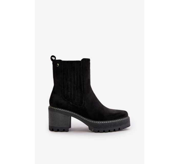 Dámské botky na podpatku z eko semiše zateplené černé Nevitas