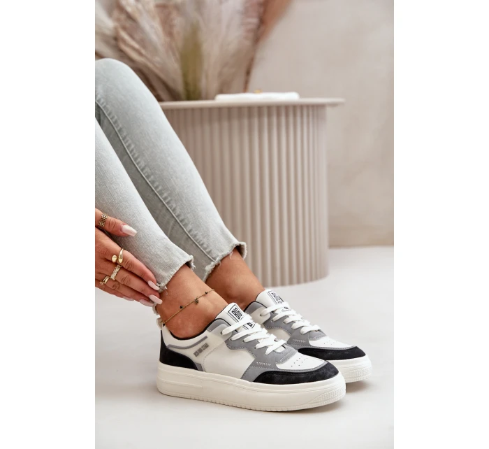 Dámské Nízké Tenisky Z Eko Kůže Big Star OO274028 Bílá-Šedá Dámské Nízké Tenisky Z Eko Kůže Big Star OO274028 Bílá-Šedá