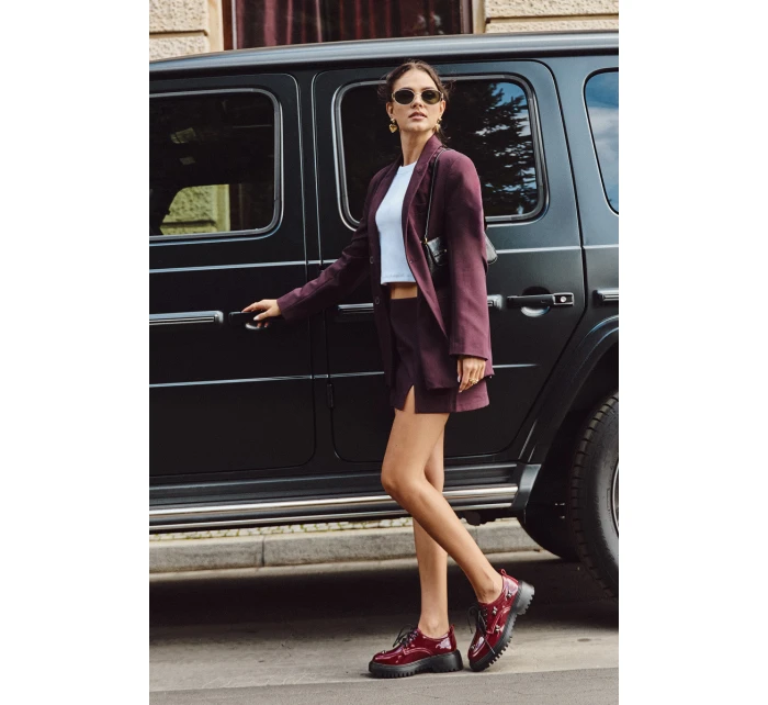 Lakované kožené dámské polobotky s přezkami Artiker 57C0336 bordó