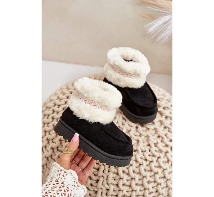 Sněhule Kotníkové Dětské S Kožešinou A Vzorem Černé Melefia