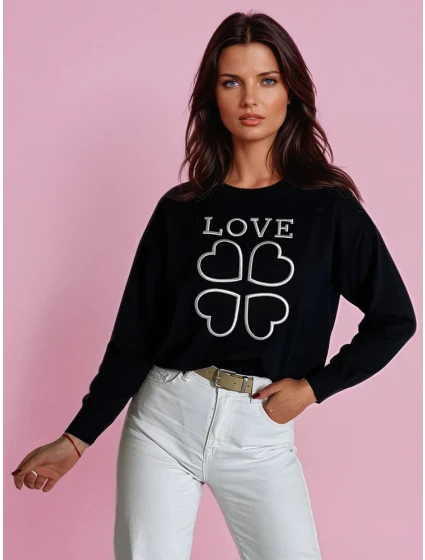 Dámský svetr s potiskem CLOVER black FashionStreet MY2300