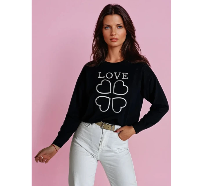Dámský svetr s potiskem CLOVER black FashionStreet MY2300