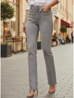 Dámské džíny s vysokým pasem a širokými nohavicemi šedé FashionStreet UY2875 Dámské džíny s vysokým pasem a širokými nohavicemi šedé FashionStreet UY2875
