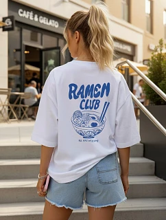 Dámské tričko oversize s potiskem, bílé, FashionStreet NX9506RY