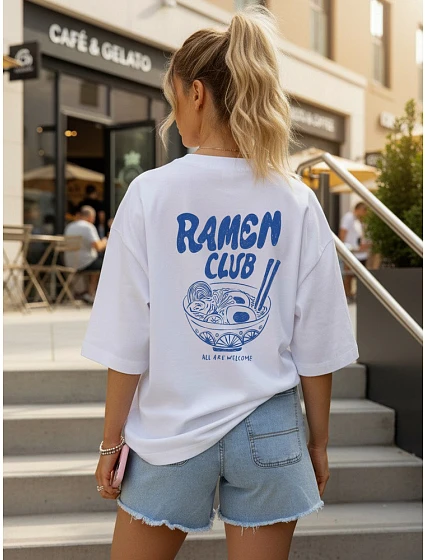 Dámské tričko oversize s potiskem, bílé, FashionStreet NX9506RY