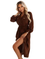 651-1 Šaty midi s knoflíky a páskem - čokoládové 651-1 Šaty midi s knoflíky a páskem - čokoládové