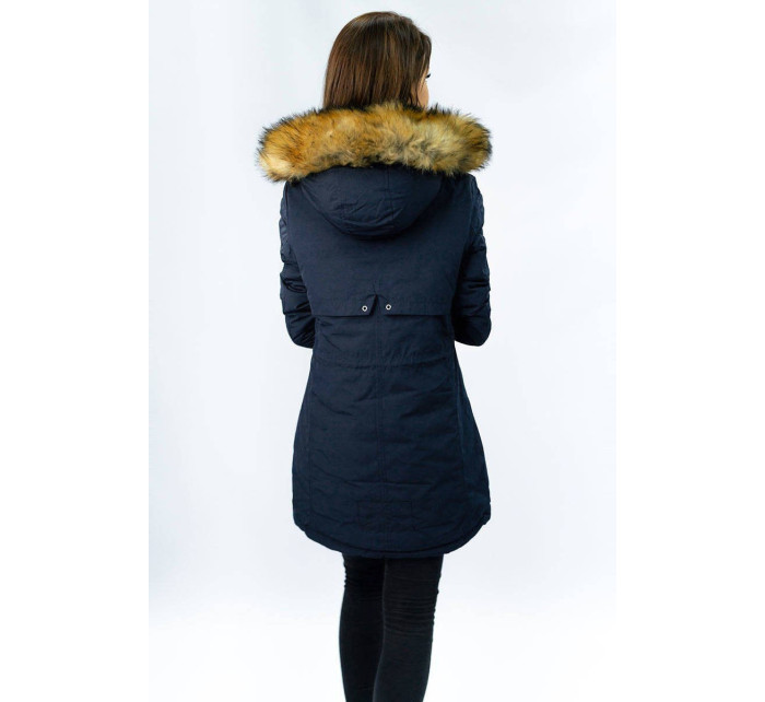 Tmavě modro-růžová odoustranná dámská zimní bunda s kapucí (W213)
