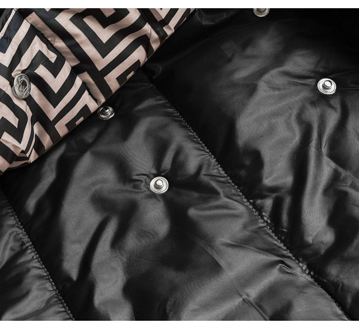 Černo-béžová přeložená obálková dámská bunda s kapucí (B8040-1046)